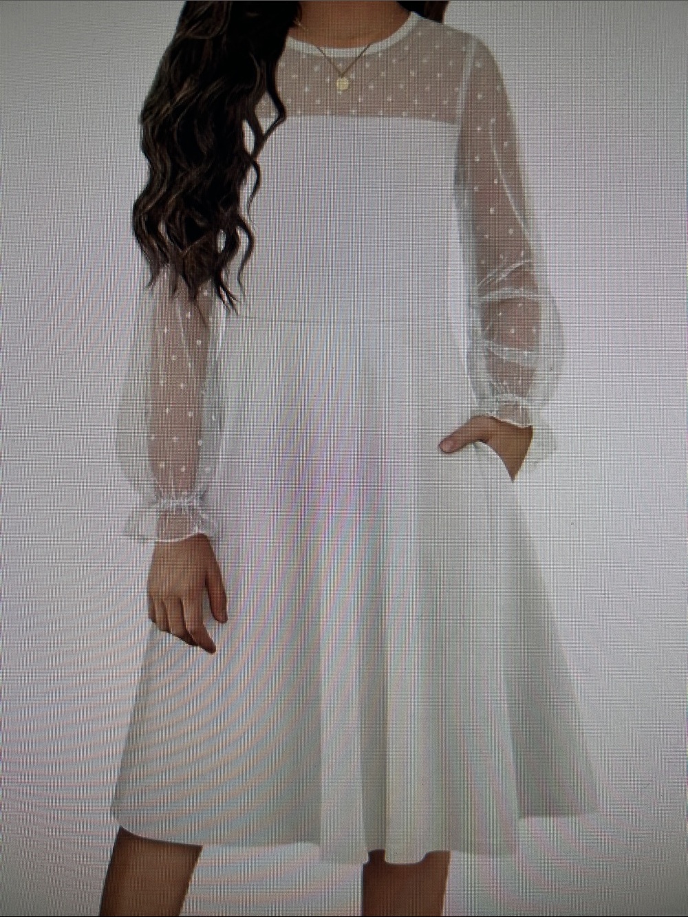 Girl’s Dress Sheer Mesh Puff Long Sleeves with pockets